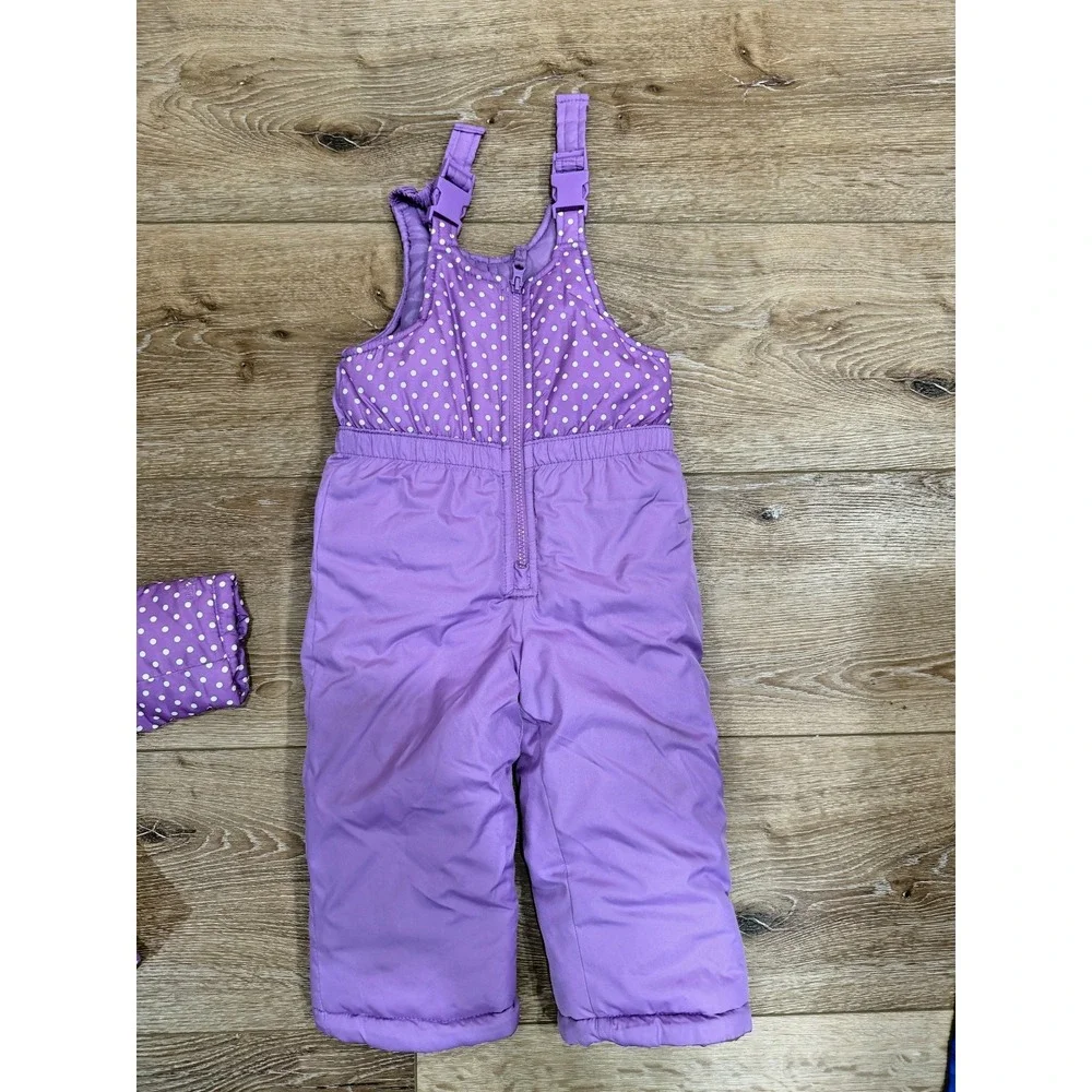 OshKosh B'gosh Girls 2T Purple Polka Dot Puffer Jacket Snow Bib Set